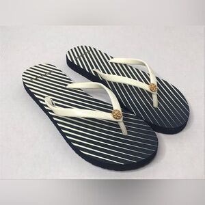 Tory Burch Women’s Sandals Flip Flop Blue White Striped Size 9/9.5